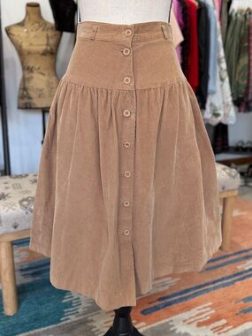Vintage Tan Corduroy Button-Front Western Skirt